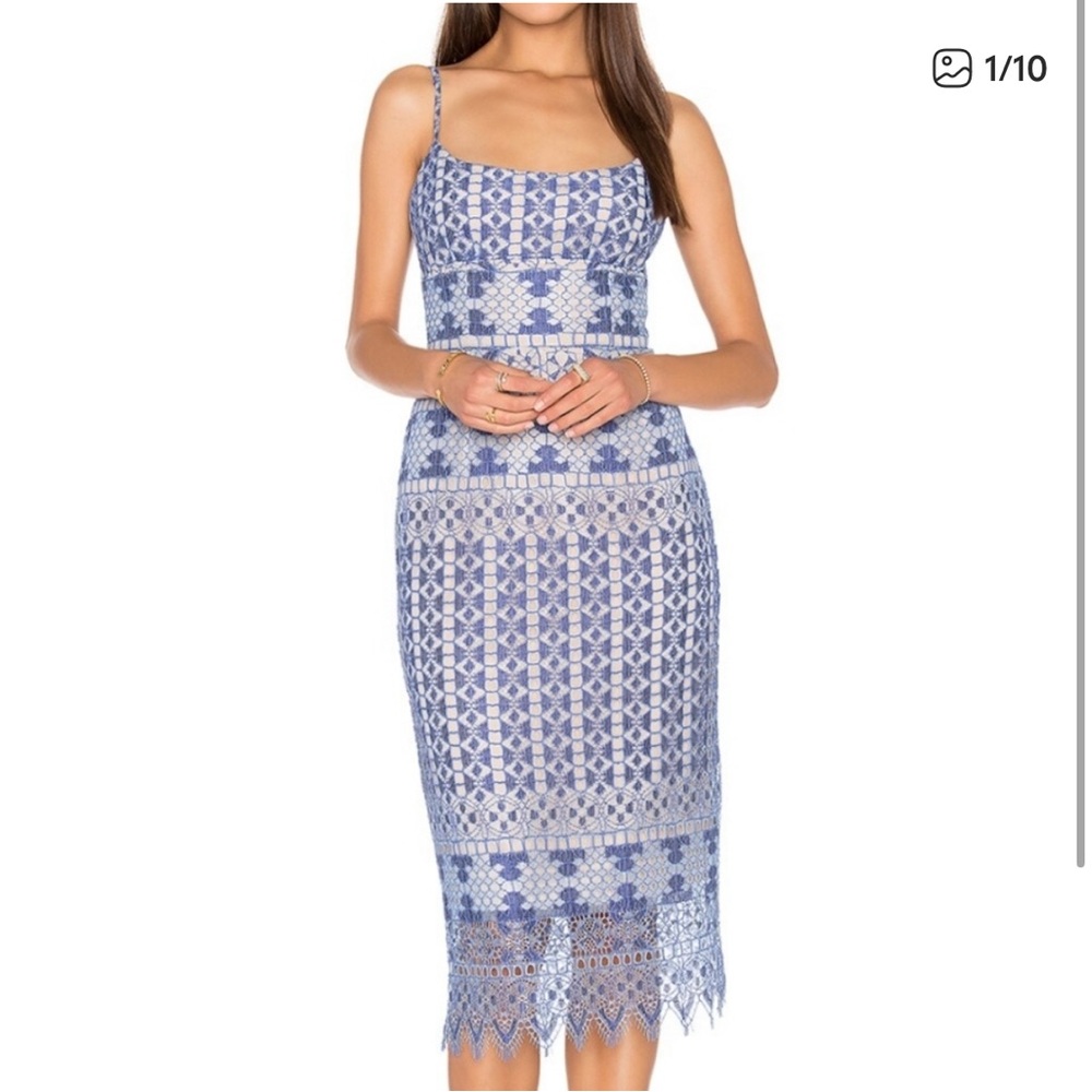 BCBGMaxAzria Alese Blue Lace Midi Dress size 4